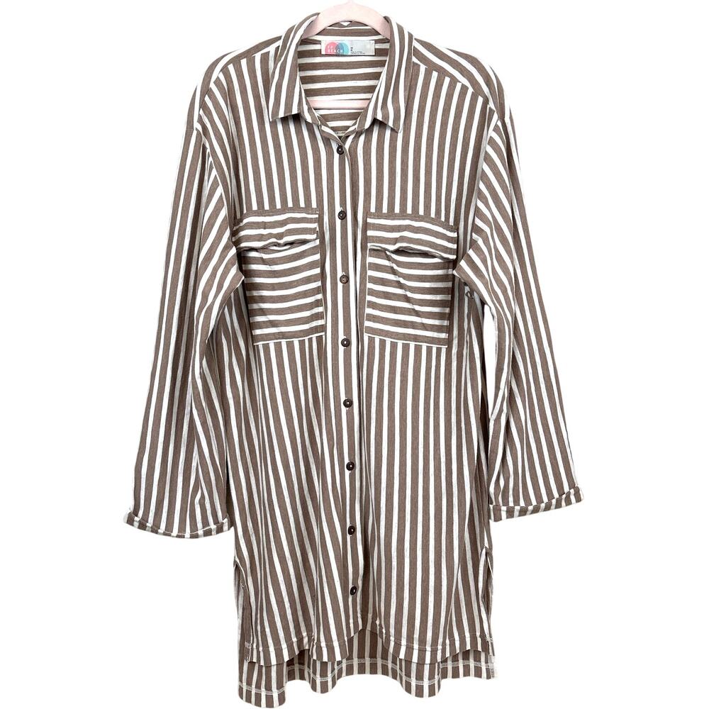Free People Beach Womens M Brown White Stripe Crossroads Tunic Dress Boho NEW